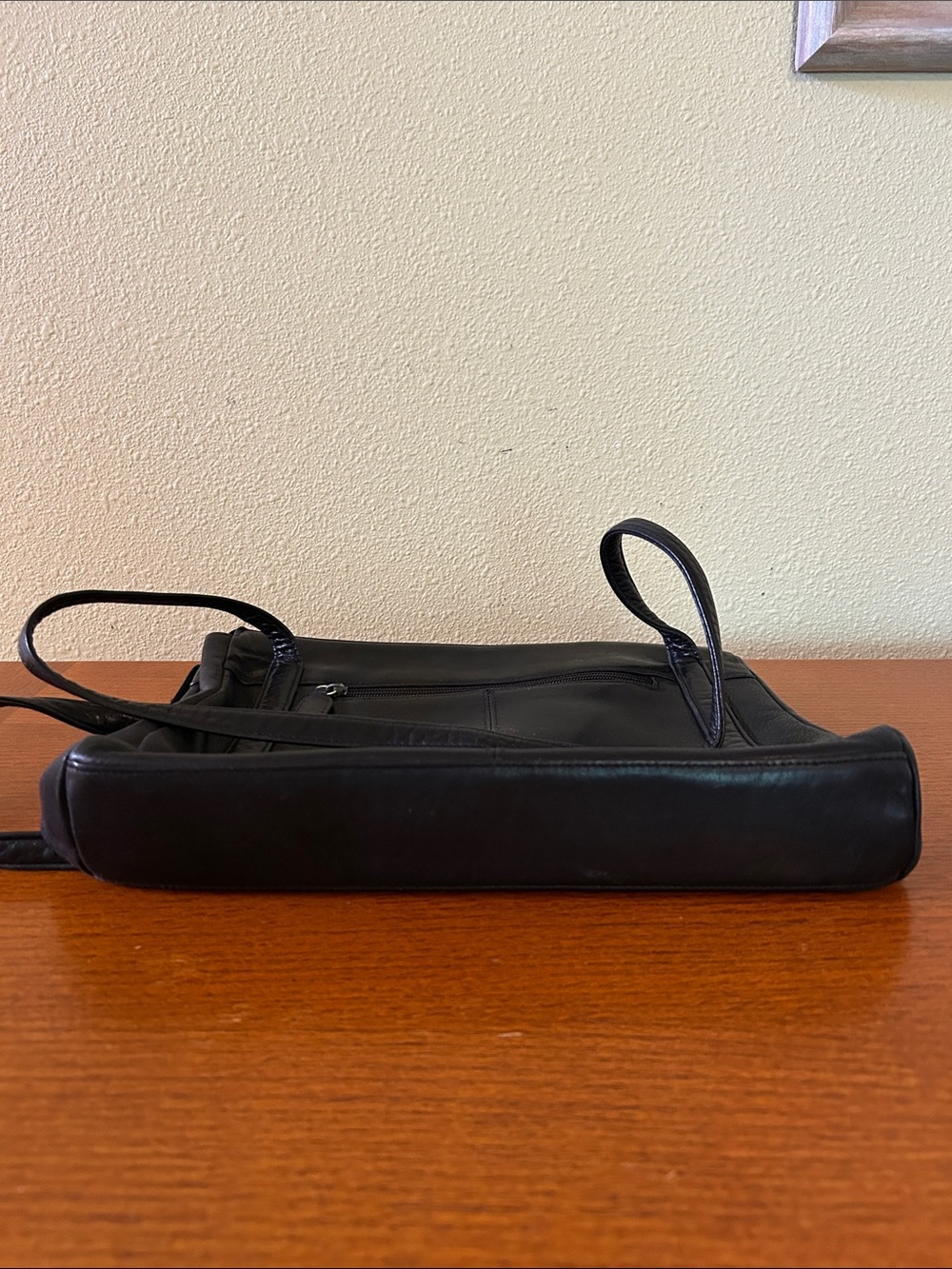 Tignanello Genuine Leather Shoulder Bag Black Double Straps Structured Purse - Picture 4 of 7